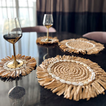 Load image into Gallery viewer, Raffia Boho Fringe Shell Placemat
