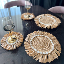 Load image into Gallery viewer, Raffia Boho Fringe Shell Placemat
