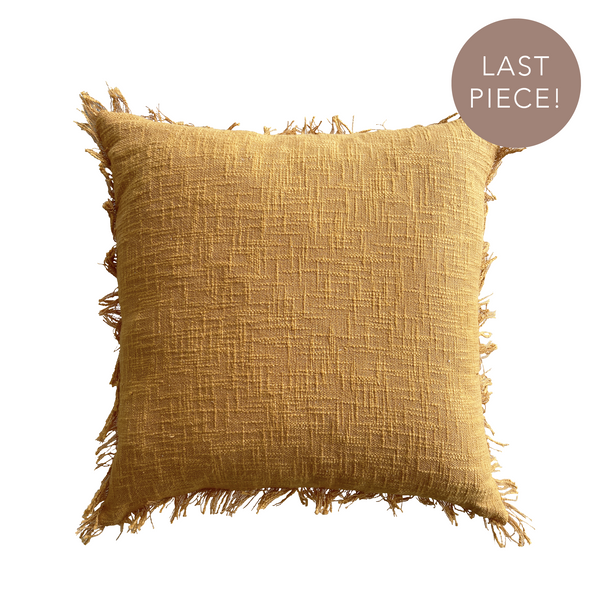 LAST PIECE: Ashley Mustard Linen Fringe Cushion