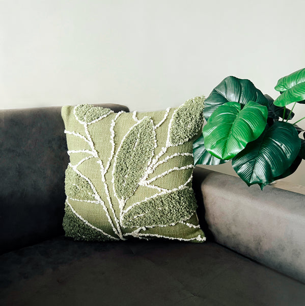 Botanical Sage Green Tufted Cushion