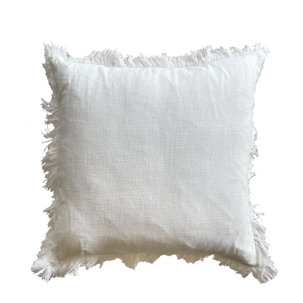 Ashley White Linen Fringe Cushion