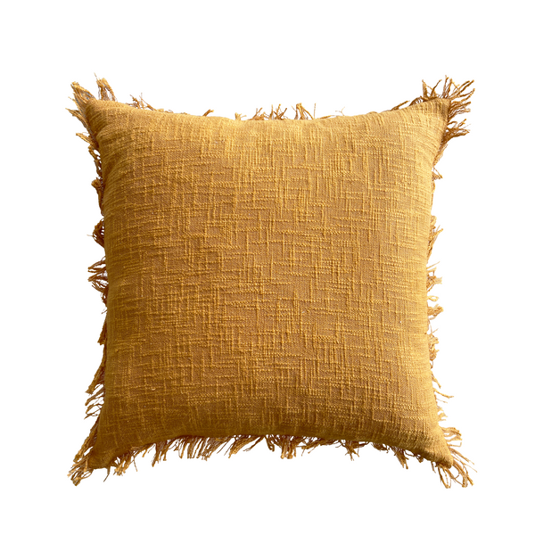 LAST PIECE: Ashley Mustard Linen Fringe Cushion